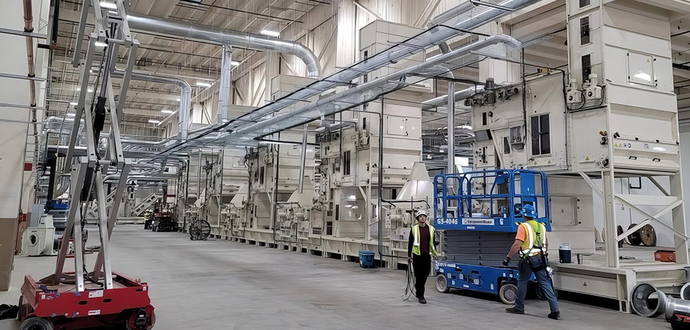 Interior of a small, local hemp processing facility, indicating community-level industry